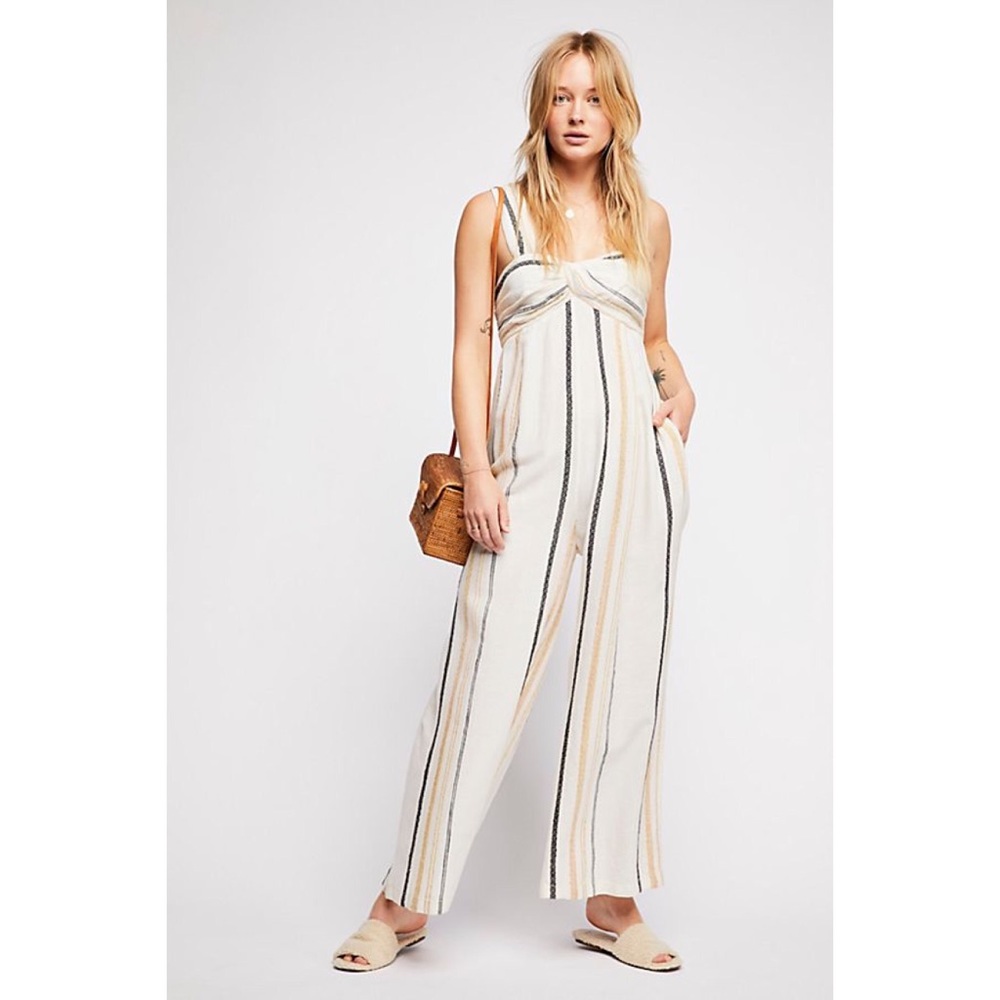 Free People Breezin Through Striped Jumpsuit